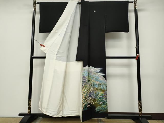 平和屋着物●十日町友禅作家　岡村蒼風　黒留袖　遠山草花文　暈し染め　鈴乃屋扱い　正絹　逸品　CABD0166ut