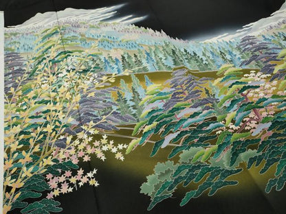 平和屋着物●十日町友禅作家　岡村蒼風　黒留袖　遠山草花文　暈し染め　鈴乃屋扱い　正絹　逸品　CABD0166ut