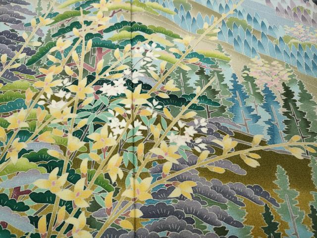 平和屋着物●十日町友禅作家　岡村蒼風　黒留袖　遠山草花文　暈し染め　鈴乃屋扱い　正絹　逸品　CABD0166ut