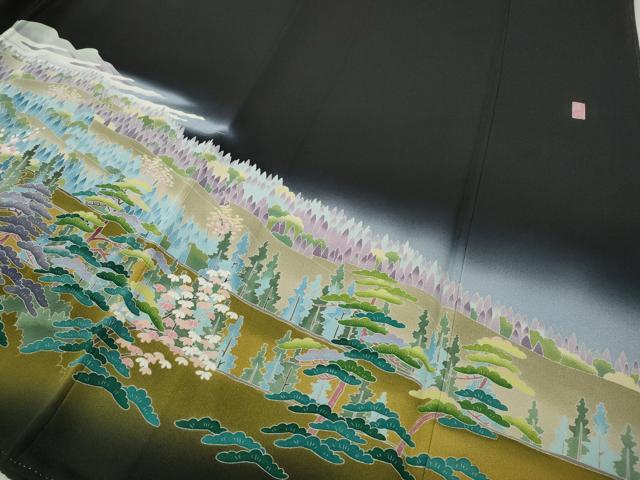 平和屋着物●十日町友禅作家　岡村蒼風　黒留袖　遠山草花文　暈し染め　鈴乃屋扱い　正絹　逸品　CABD0166ut