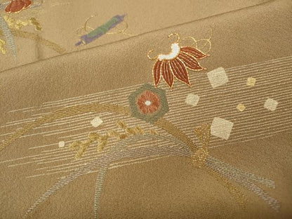 平和屋着物●訪問着　駒刺繍　稲　宝尽くし文　金彩　正絹　逸品　CABD0167ut