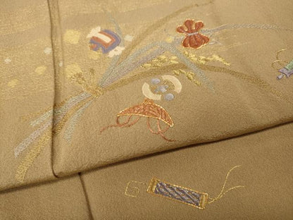 平和屋着物●訪問着　駒刺繍　稲　宝尽くし文　金彩　正絹　逸品　CABD0167ut