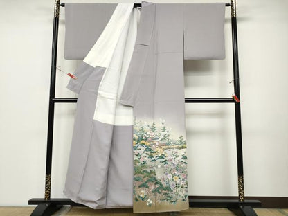 平和屋着物●豪華色留袖　作家物　風景飛鶴草花文　暈し染め　正絹　逸品　CABD0168ut