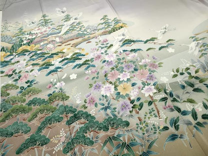 平和屋着物●豪華色留袖　作家物　風景飛鶴草花文　暈し染め　正絹　逸品　CABD0168ut