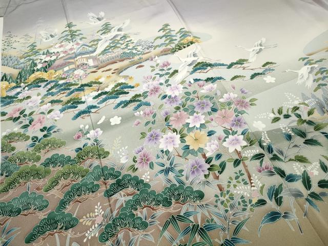 平和屋着物●豪華色留袖　作家物　風景飛鶴草花文　暈し染め　正絹　逸品　CABD0168ut