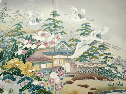 平和屋着物●豪華色留袖　作家物　風景飛鶴草花文　暈し染め　正絹　逸品　CABD0168ut