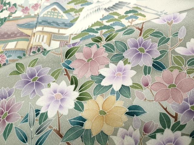 平和屋着物●豪華色留袖　作家物　風景飛鶴草花文　暈し染め　正絹　逸品　CABD0168ut