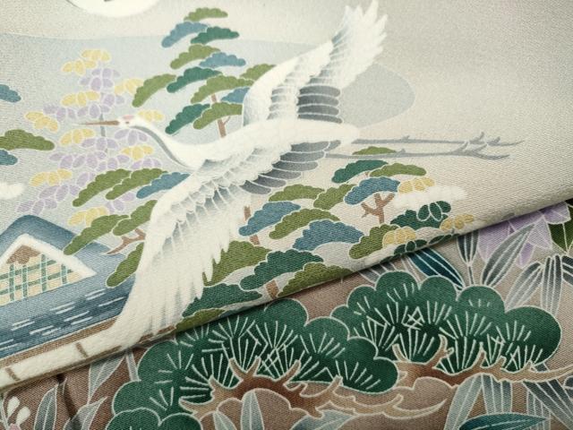 平和屋着物●豪華色留袖　作家物　風景飛鶴草花文　暈し染め　正絹　逸品　CABD0168ut