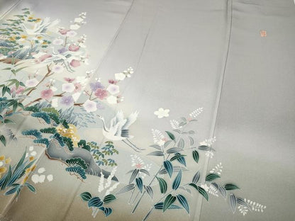 平和屋着物●豪華色留袖　作家物　風景飛鶴草花文　暈し染め　正絹　逸品　CABD0168ut