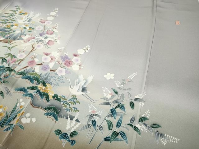 平和屋着物●豪華色留袖　作家物　風景飛鶴草花文　暈し染め　正絹　逸品　CABD0168ut
