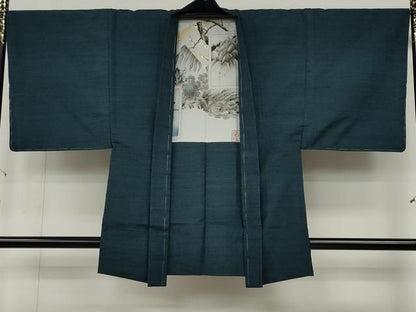 平和屋着物●男性　紬　アンサンブル　網代文様　正絹　逸品　CABD0170ut