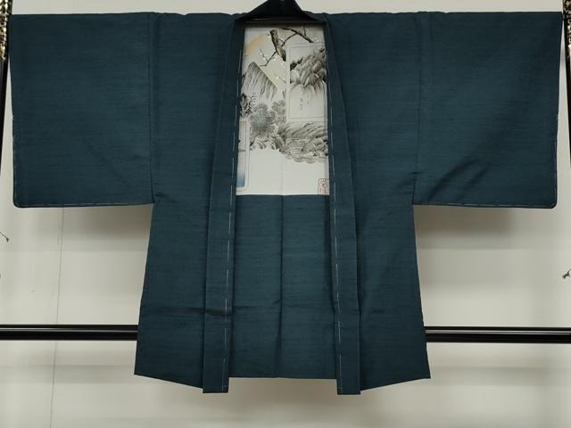平和屋着物●男性　紬　アンサンブル　網代文様　正絹　逸品　CABD0170ut