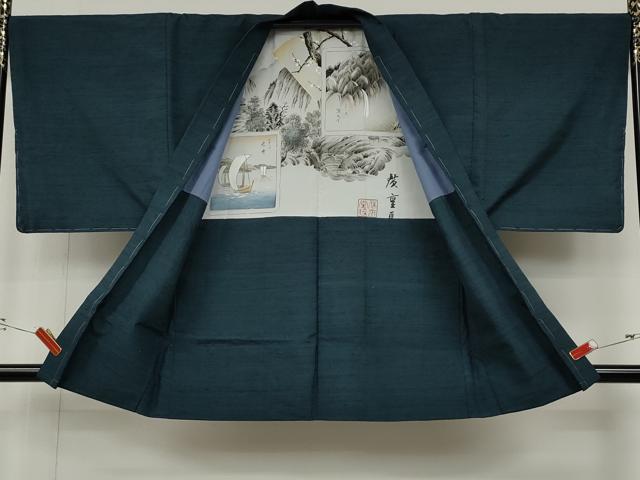 平和屋着物●男性　紬　アンサンブル　網代文様　正絹　逸品　CABD0170ut