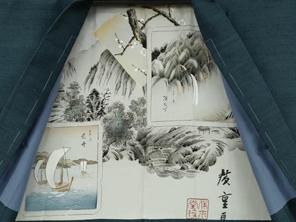 平和屋着物●男性　紬　アンサンブル　網代文様　正絹　逸品　CABD0170ut