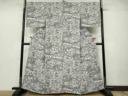 平和屋着物●上質な小紋　風景草花文　正絹　逸品　CABD0172ut