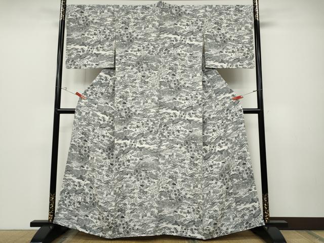 平和屋着物●上質な小紋　風景草花文　正絹　逸品　CABD0172ut