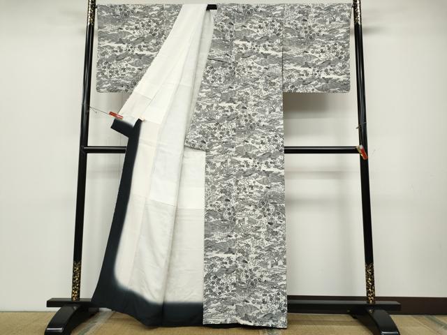平和屋着物●上質な小紋　風景草花文　正絹　逸品　CABD0172ut