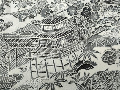 平和屋着物●上質な小紋　風景草花文　正絹　逸品　CABD0172ut
