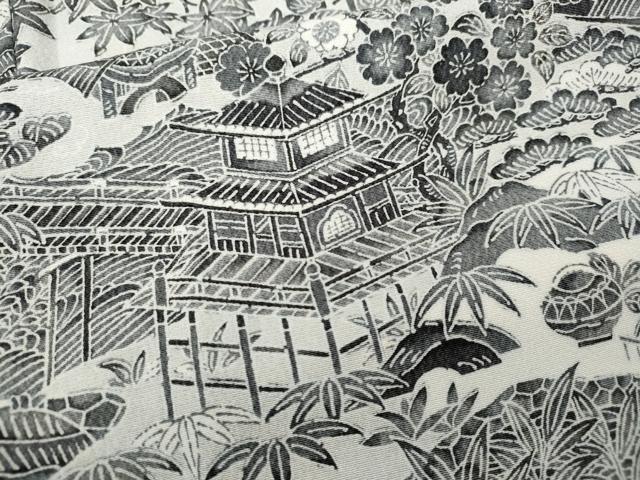 平和屋着物●上質な小紋　風景草花文　正絹　逸品　CABD0172ut