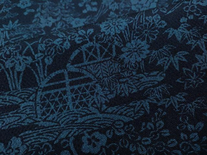 平和屋着物●上質な小紋　本藍　型染め　風景草花文　正絹　逸品　CABD0173ut