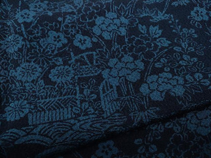 平和屋着物●上質な小紋　本藍　型染め　風景草花文　正絹　逸品　CABD0173ut