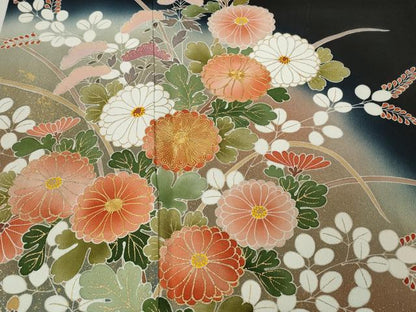 平和屋着物●京友禅の第一人者　松井青々　黒留袖　駒刺繍　草花文　暈し染め　金彩　正絹　逸品　CABD0175ut