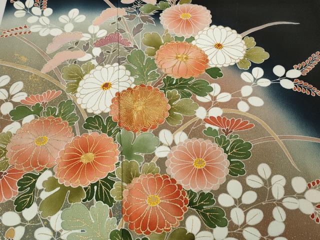 平和屋着物●京友禅の第一人者　松井青々　黒留袖　駒刺繍　草花文　暈し染め　金彩　正絹　逸品　CABD0175ut