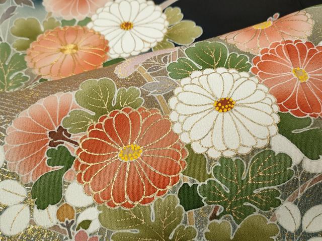 平和屋着物●京友禅の第一人者　松井青々　黒留袖　駒刺繍　草花文　暈し染め　金彩　正絹　逸品　CABD0175ut