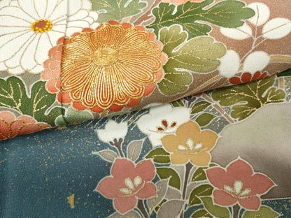 平和屋着物●京友禅の第一人者　松井青々　黒留袖　駒刺繍　草花文　暈し染め　金彩　正絹　逸品　CABD0175ut