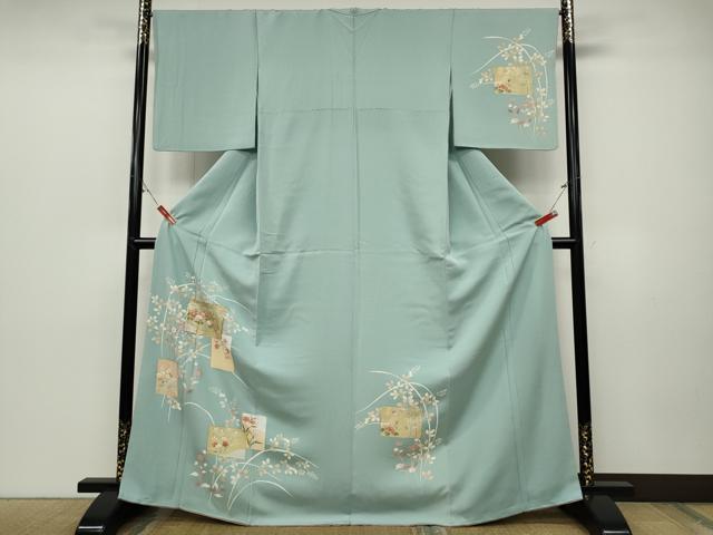 平和屋着物●訪問着　駒刺繍　色紙重ね草花文　金彩　正絹　逸品　CABD0178ut
