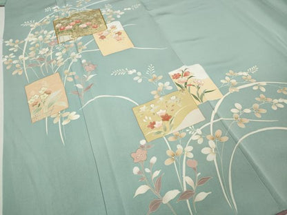 平和屋着物●訪問着　駒刺繍　色紙重ね草花文　金彩　正絹　逸品　CABD0178ut