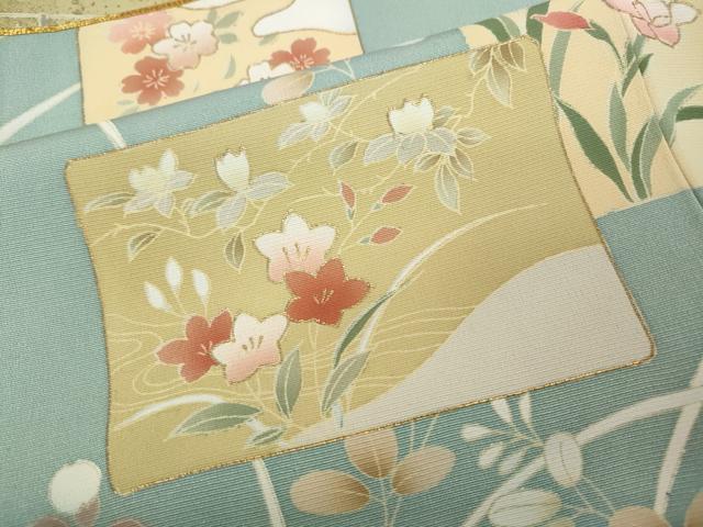 平和屋着物●訪問着　駒刺繍　色紙重ね草花文　金彩　正絹　逸品　CABD0178ut