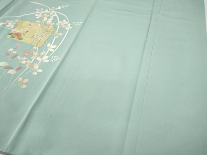 平和屋着物●訪問着　駒刺繍　色紙重ね草花文　金彩　正絹　逸品　CABD0178ut