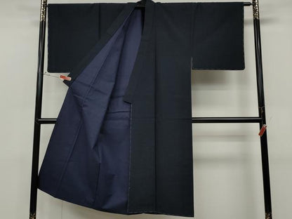 平和屋着物●男性　紬　アンサンブル　濃藍色　正絹　逸品　未使用　CABD0183ut
