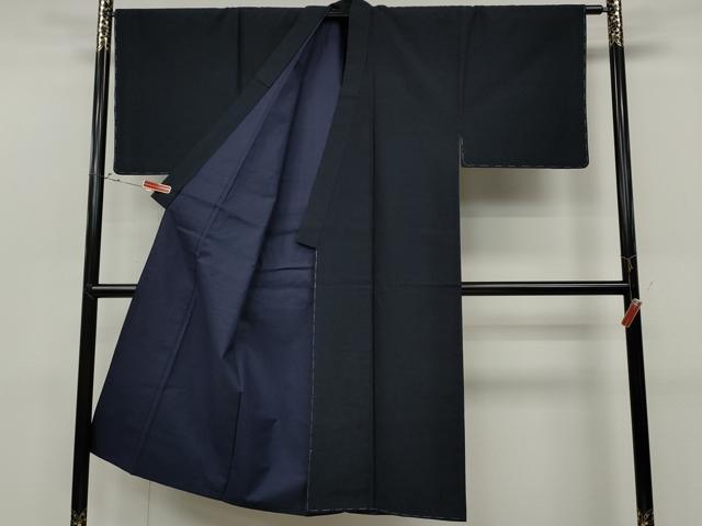 平和屋着物●男性　紬　アンサンブル　濃藍色　正絹　逸品　未使用　CABD0183ut