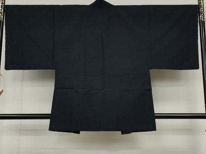 平和屋着物●男性　紬　アンサンブル　濃藍色　正絹　逸品　未使用　CABD0183ut