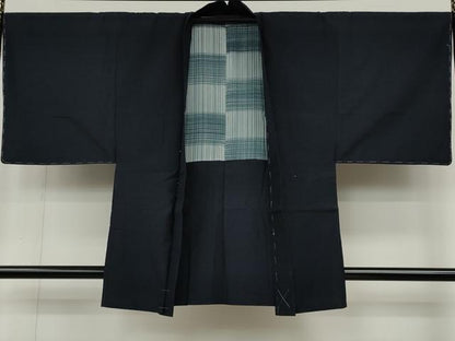 平和屋着物●男性　紬　アンサンブル　濃藍色　正絹　逸品　未使用　CABD0183ut