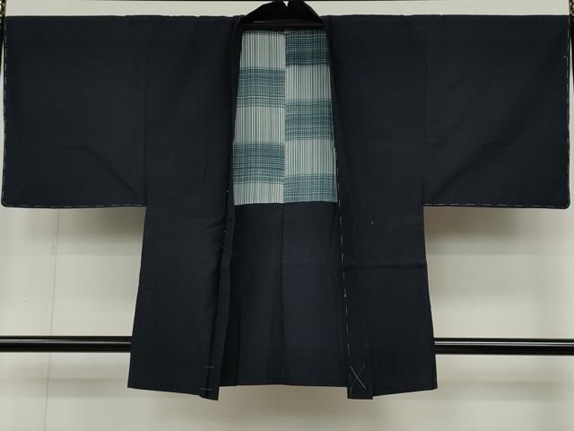 平和屋着物●男性　紬　アンサンブル　濃藍色　正絹　逸品　未使用　CABD0183ut