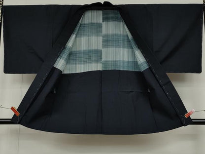 平和屋着物●男性　紬　アンサンブル　濃藍色　正絹　逸品　未使用　CABD0183ut