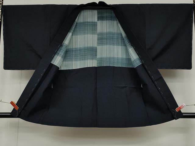 平和屋着物●男性　紬　アンサンブル　濃藍色　正絹　逸品　未使用　CABD0183ut