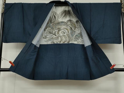 平和屋着物●男性 紬 アンサンブル 霞文 キングサイズ 正絹 逸品 CABD0185ut