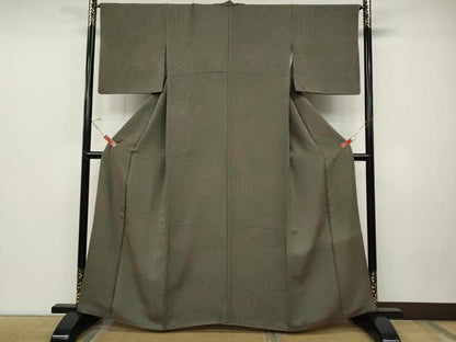 平和屋着物●上質なお召　切嵌吉祥文　正絹　逸品　CABD0186ut