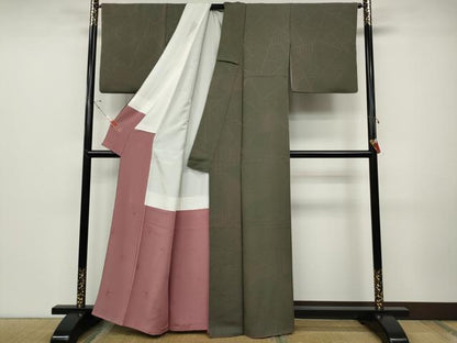 平和屋着物●上質なお召　切嵌吉祥文　正絹　逸品　CABD0186ut