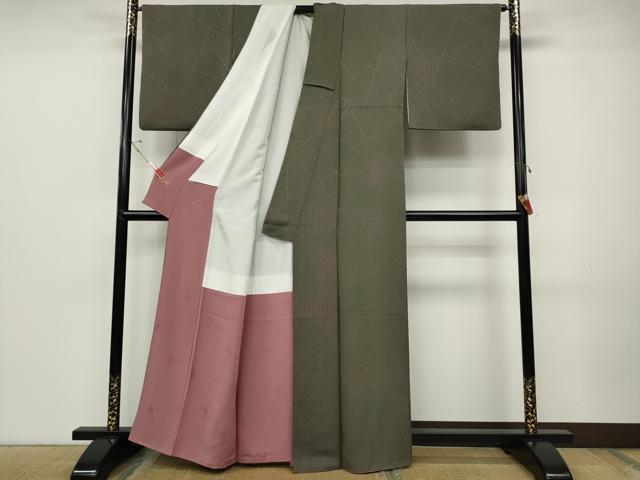 平和屋着物●上質なお召　切嵌吉祥文　正絹　逸品　CABD0186ut