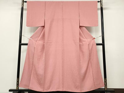 平和屋着物●上質な色無地　花唐草地紋　桃色　正絹　逸品　CABD0187ut
