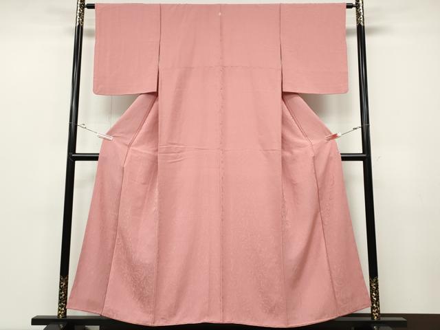 平和屋着物●上質な色無地　花唐草地紋　桃色　正絹　逸品　CABD0187ut
