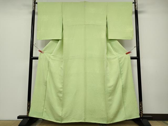 平和屋着物●上質な色無地　乱菊地紋　若菜色　正絹　逸品　CABD0188ut