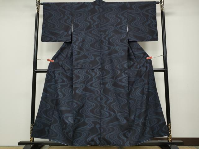 平和屋着物●結城紬　100亀甲　流水文　正絹　逸品　CABD0191ut