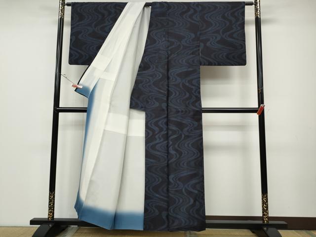 平和屋着物●結城紬　100亀甲　流水文　正絹　逸品　CABD0191ut