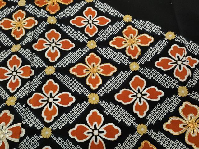 平和屋着物●豪華黒留袖　駒刺繍　花菱文　金彩　正絹　逸品　CABD0193ut